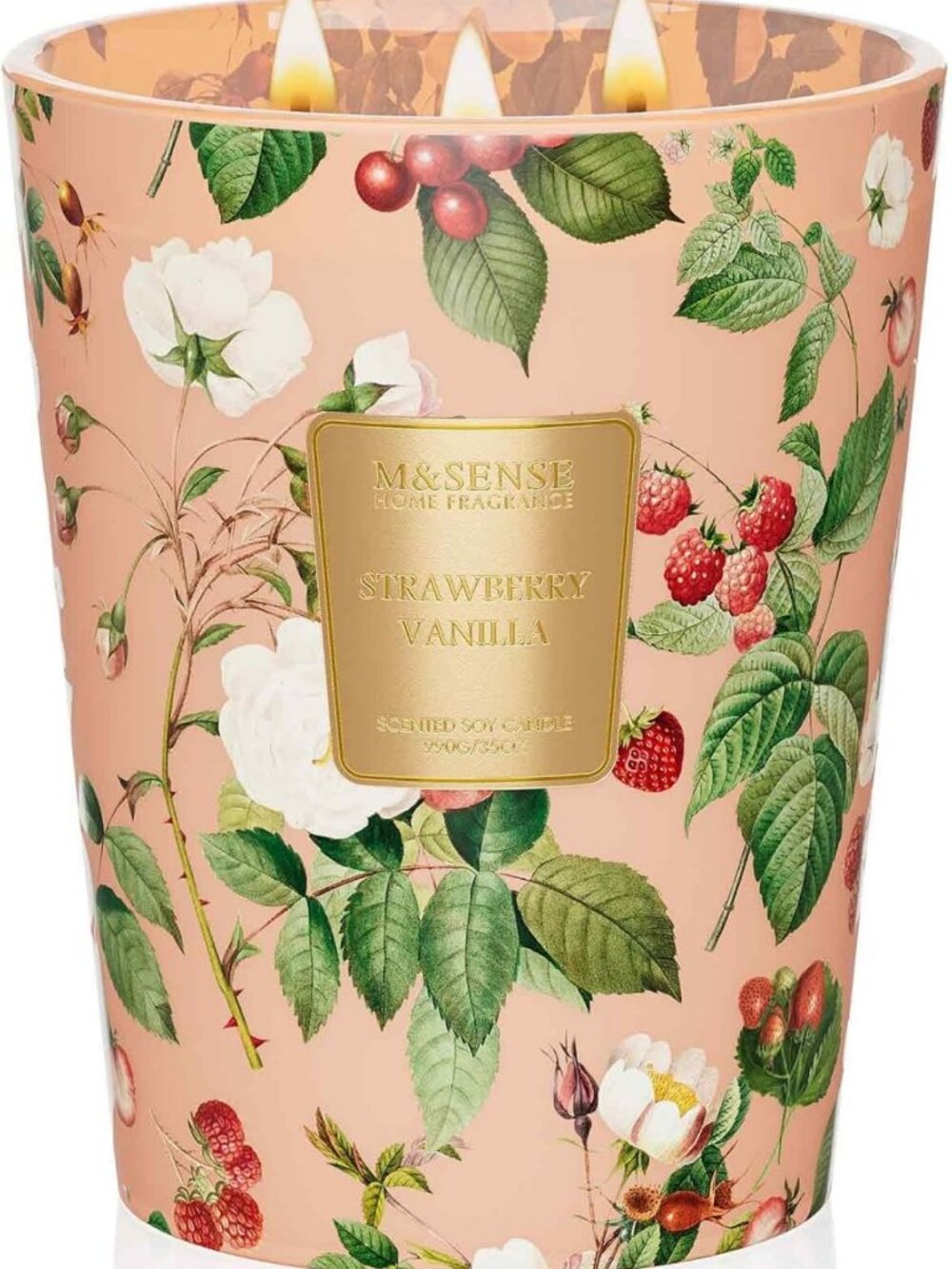 Sweet Strawberry Vanilla Soy Candle 35oz | 3-Wick Aromatherapy Gift for Her